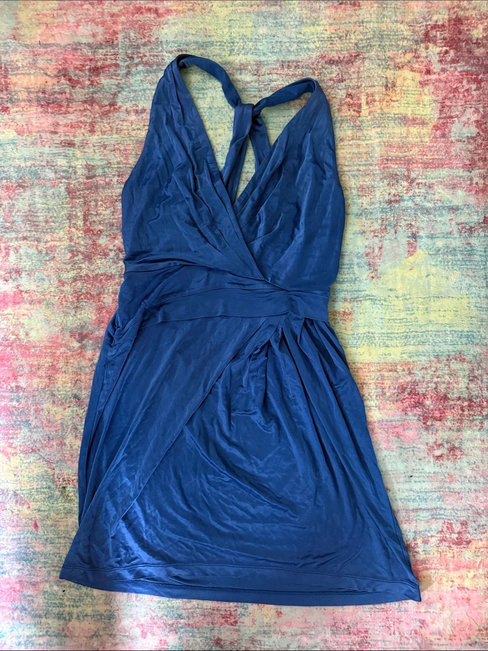 BCBGMaxAzria Navy One-Shoulder Wrap Dress